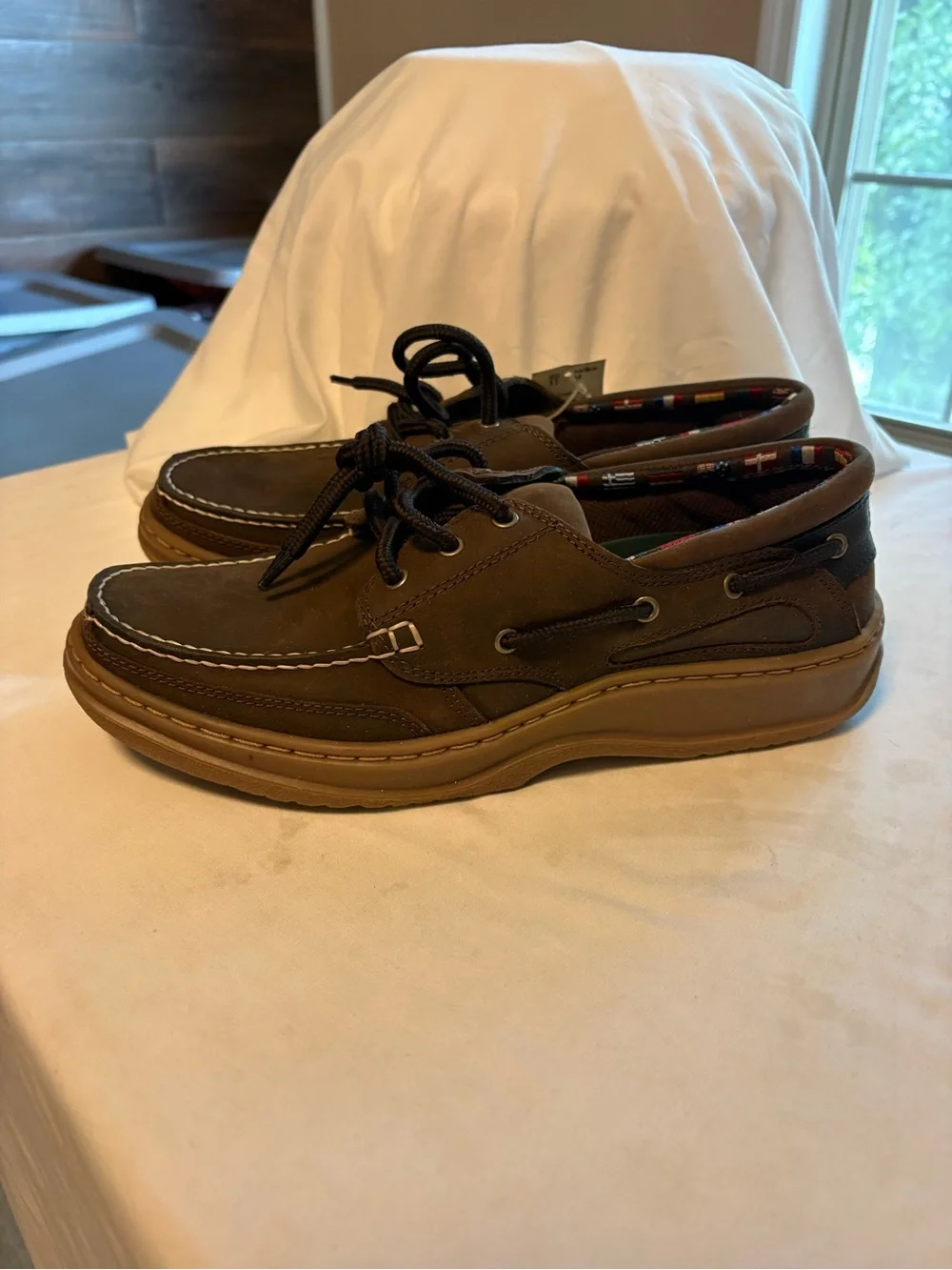 Falls Creek Men's Brown Boat Shoes with Contrast Stitching